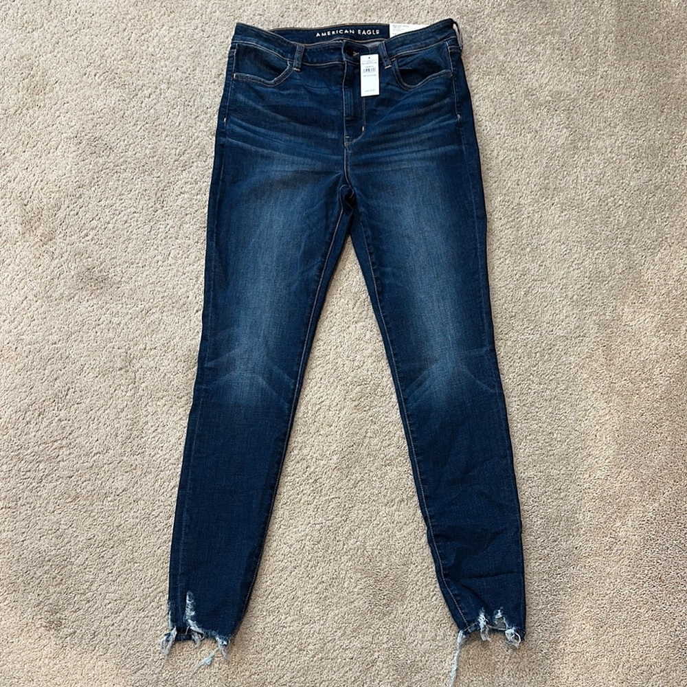 NEW - American Eagle Outfitters Women's Dark Blue Skinny Jeans - 14 Xtra Long